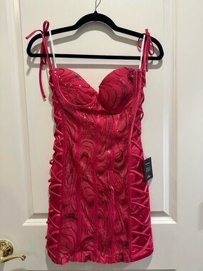 Lulu's Hot Pink Sequin Lace-Up Mini Dress
